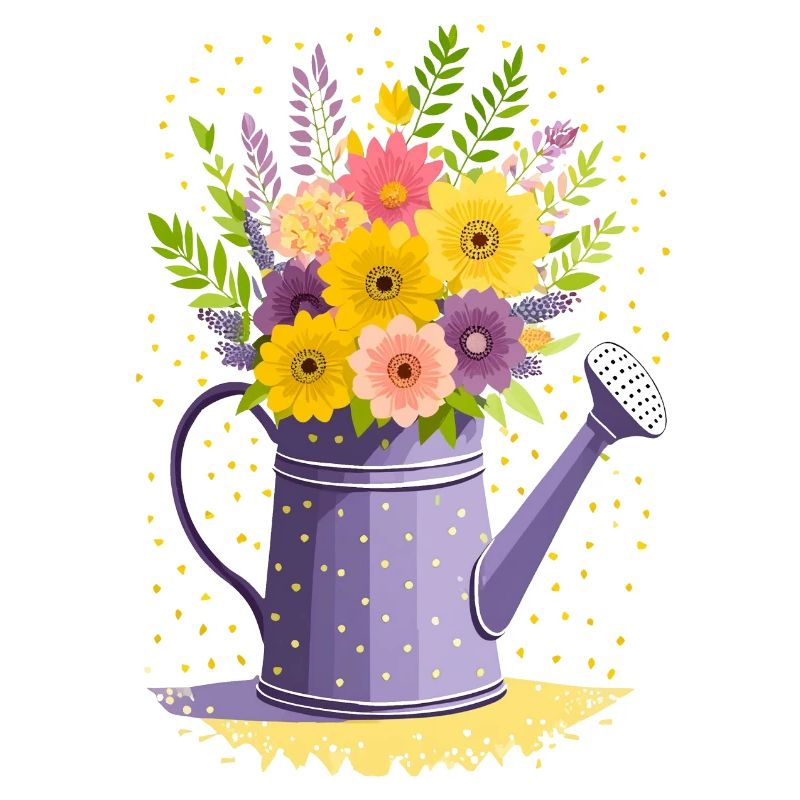 Gießkanne mit Blumen