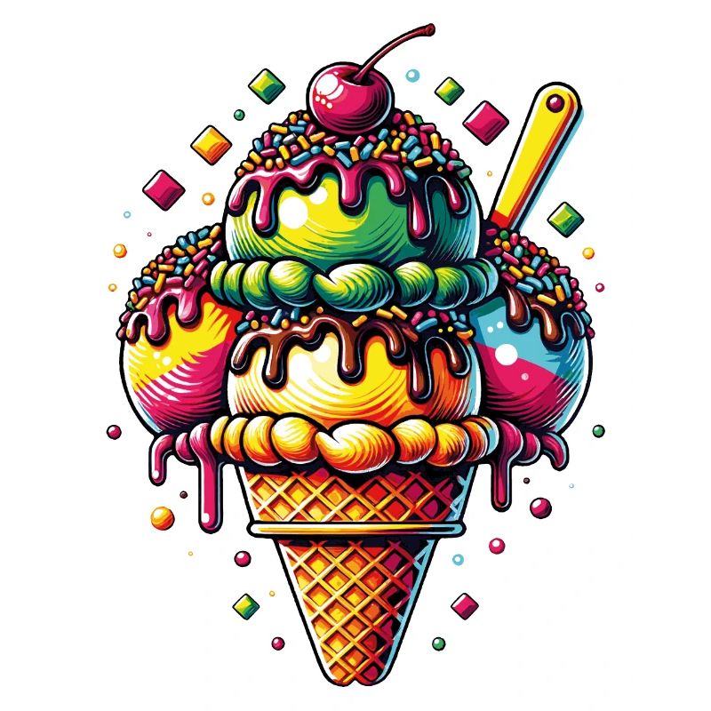 Grand cornet de crème glacée coloré et décoré