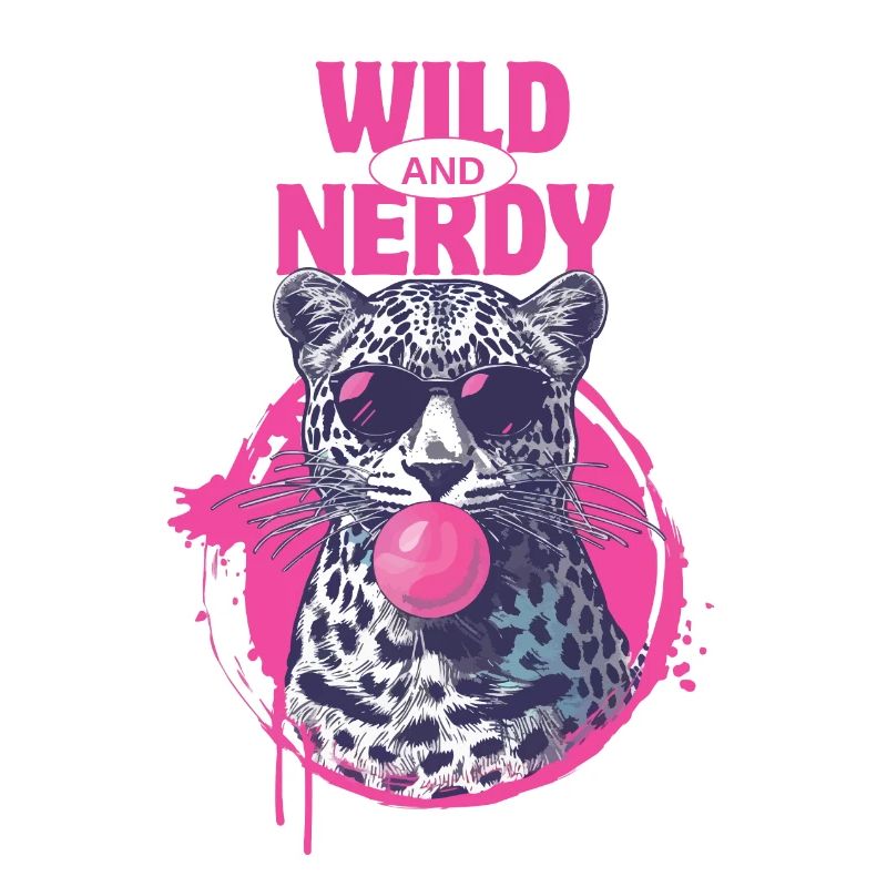 Leopard with sunglasses and pink bubblegum