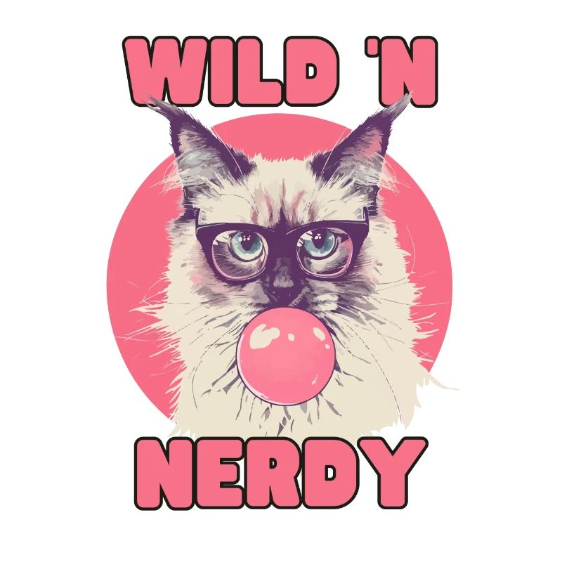 Chat ragdoll avec des lunettes et du chewing-gum rose
