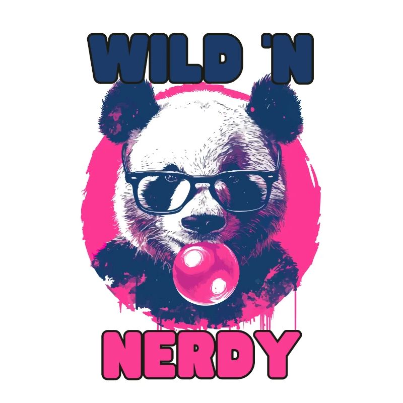 Panda mit Brille und pinkem Kaugummi