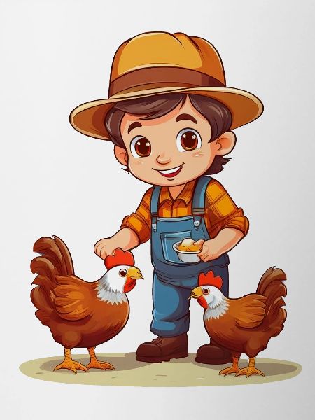 Farmer feeding his chickens