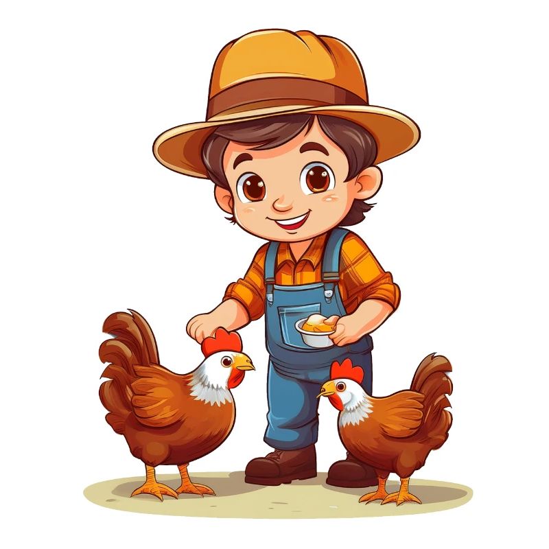 Farmer feeding his chickens