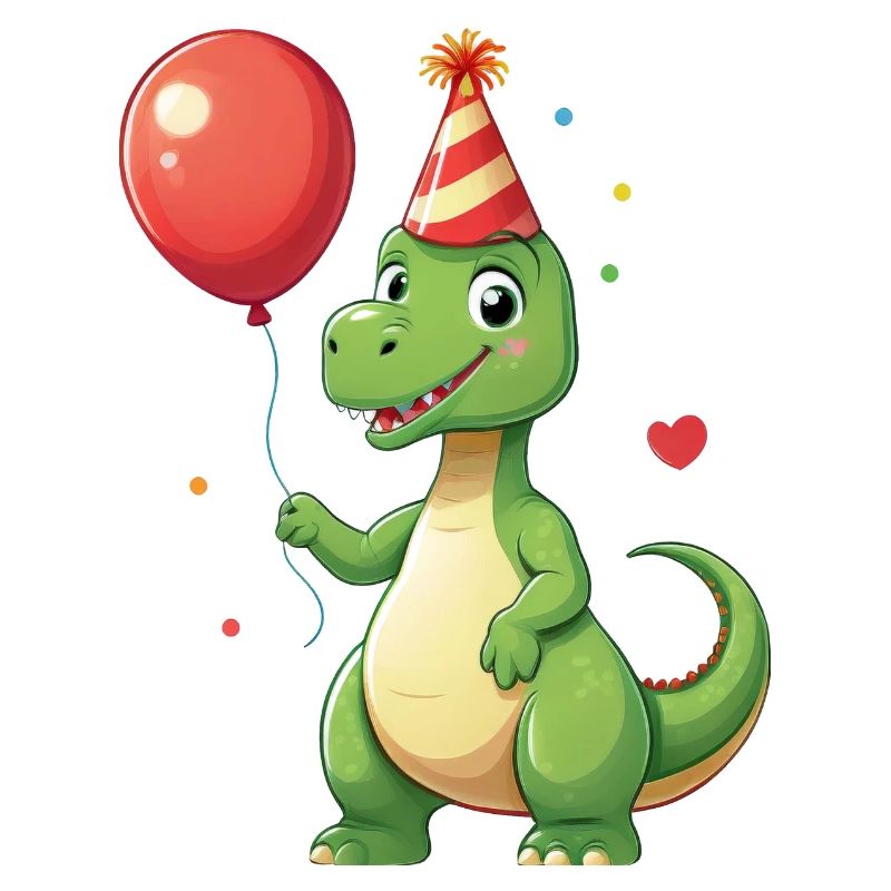 Dinosaurier mit Luftballon feiert Geburtstag