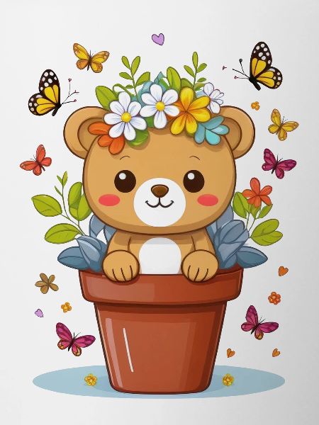 Niedlicher Teddy-Bär im Blumentopf