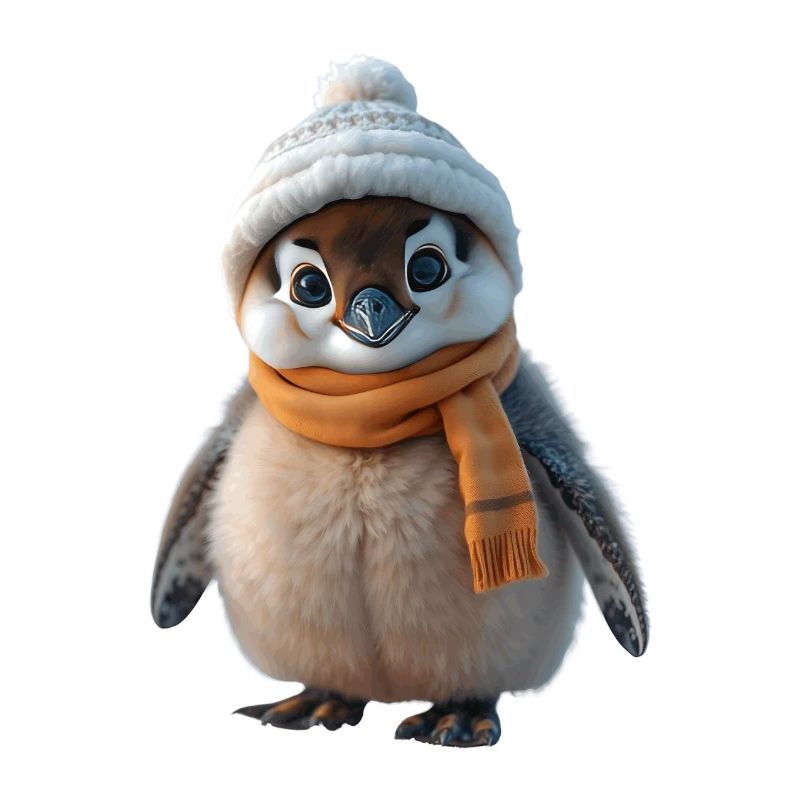 Flauschiger Pinguin in Winterkleidung