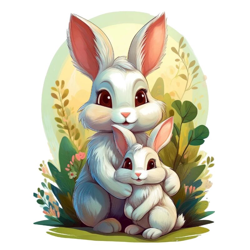 Mama Hase umarmt ihr Kind