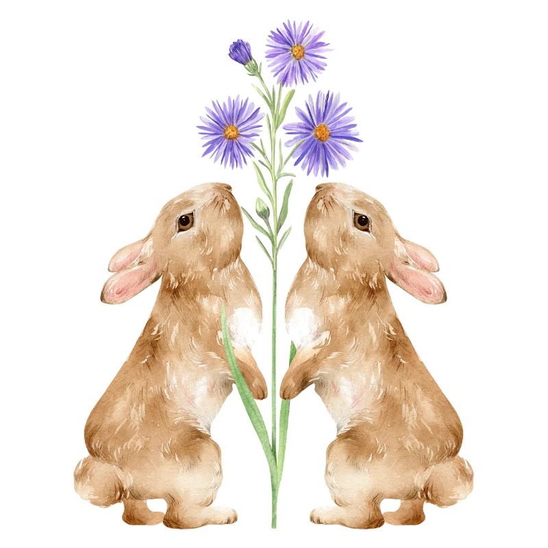 Deux mignons lapins avec des fleurs