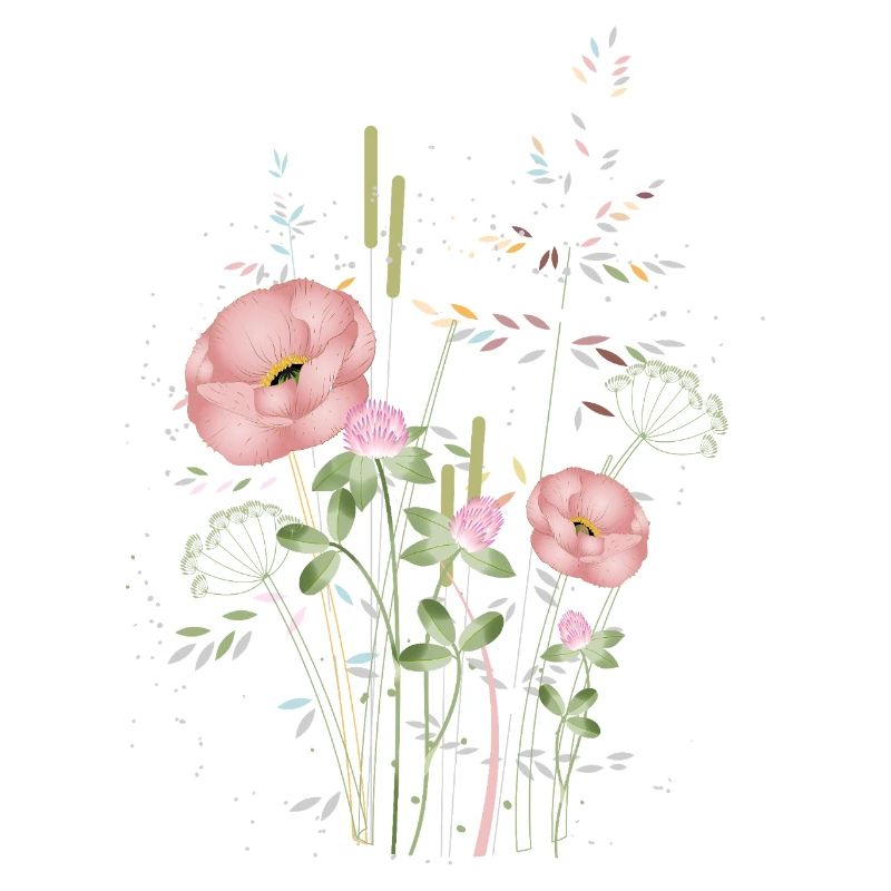 Tendre prairie d’été avec des fleurs en pastel