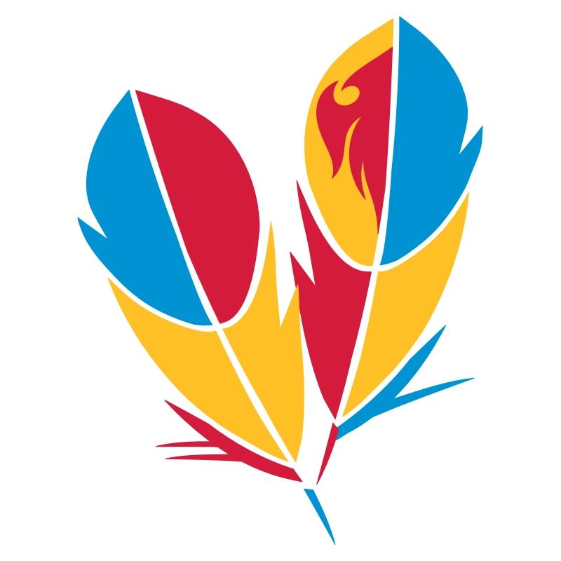 Two colorful feathers in bright colors