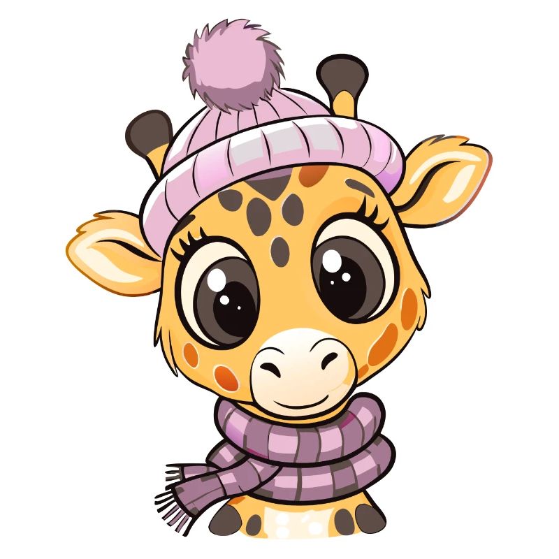 Cute giraffe with scarf and bobble hat.