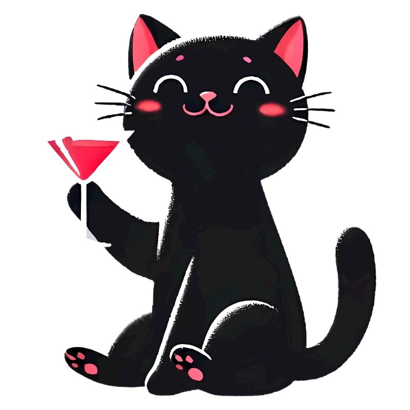 Chat noir heureux avec Martini Illustration