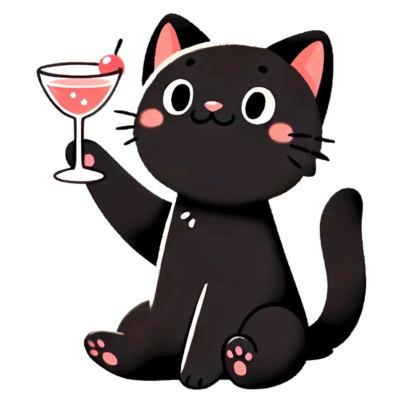 Happy Black Cat with Cocktail Design