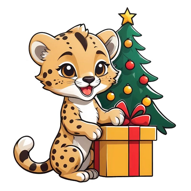 Cute leopard celebrating Christmas.
