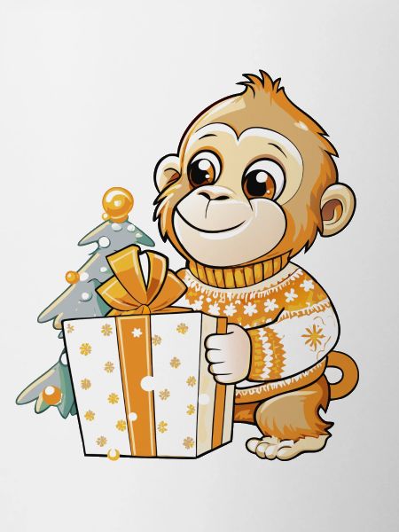 Cute monkey unwrapping gift