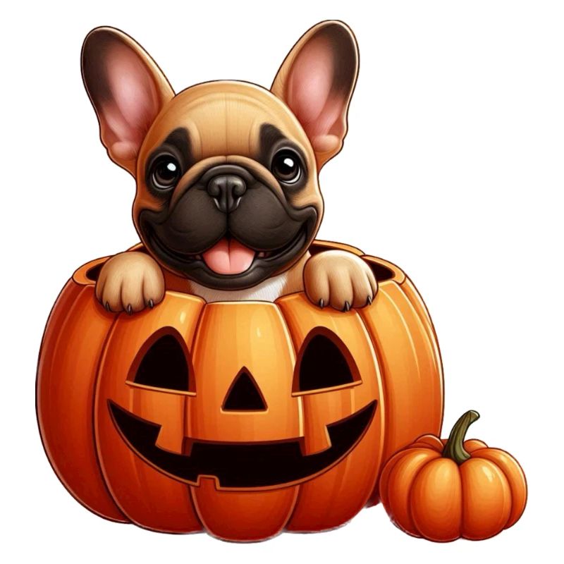 Un bouledogue français dans une citrouille