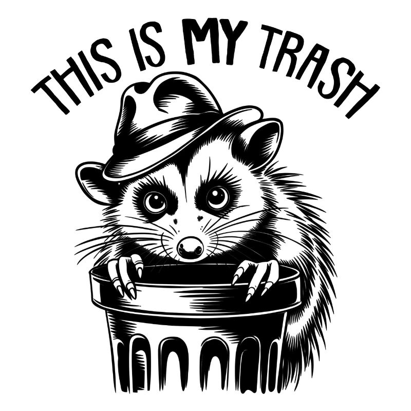 Cool possum with hat and garbage can