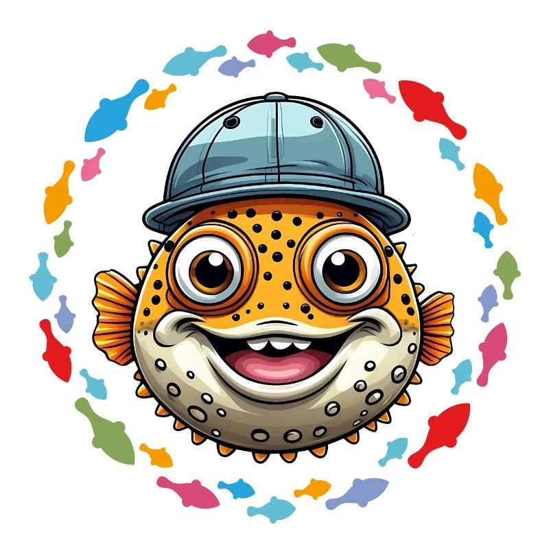 Cool puffer fish with baseball cap