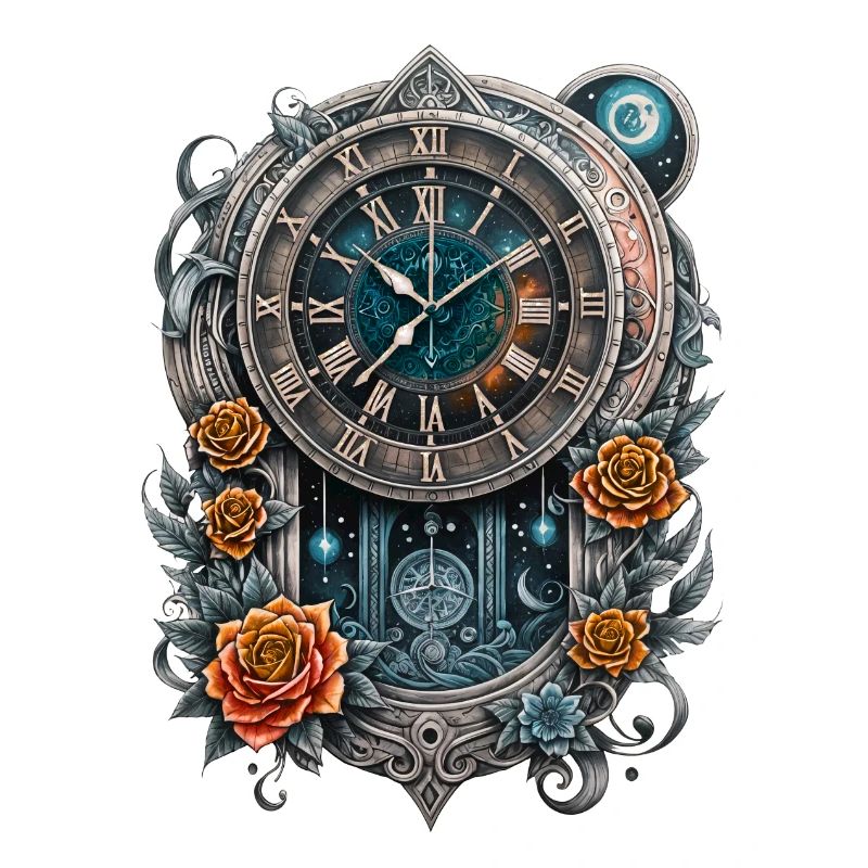 Steampunk watch adorned with roses.