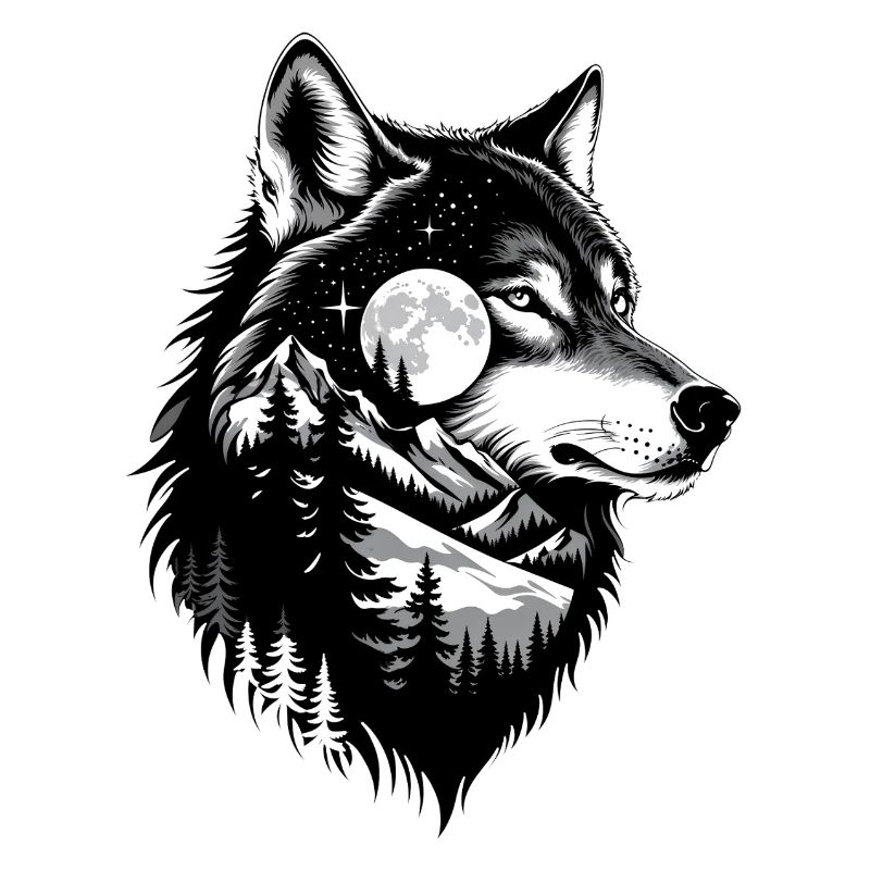 Portrait de loup noir. Conception de loup