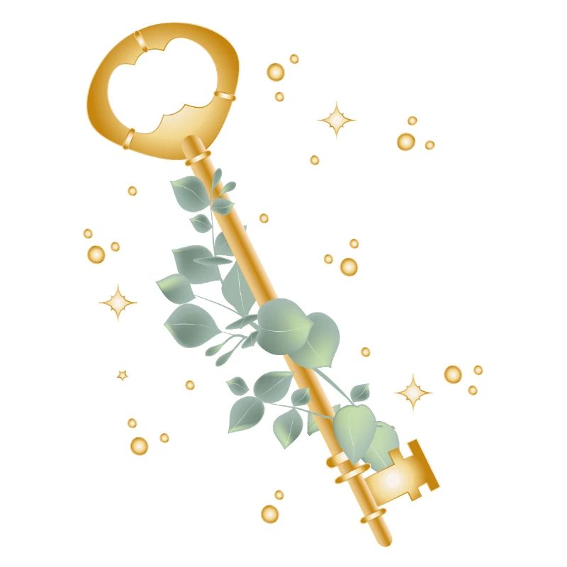 Clé dorée avec motif de branche d’eucalyptus