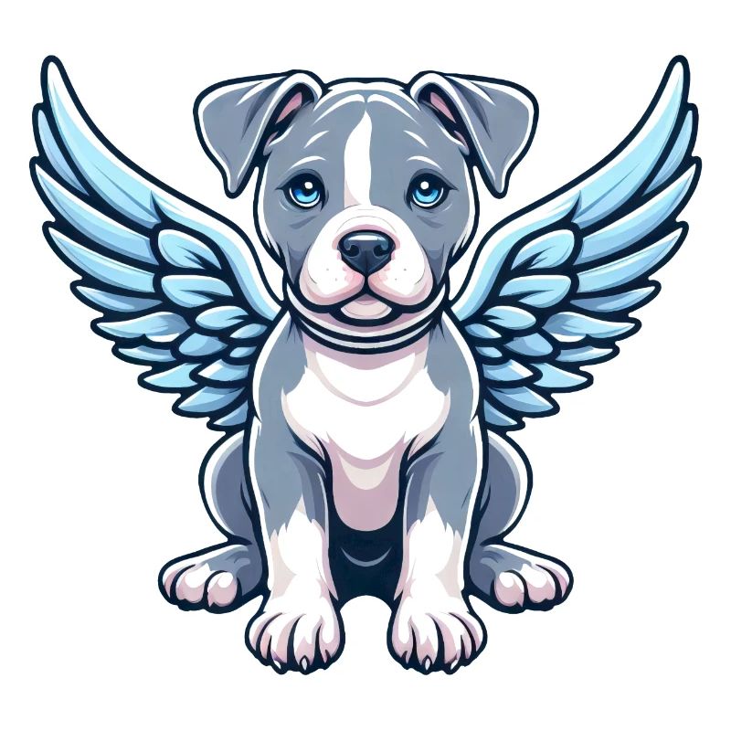 Ailes d’ange de dessin animé de chien Pitbull mignon