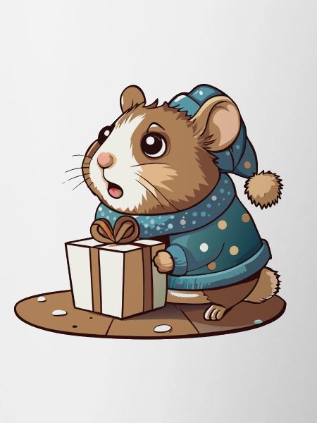 Cute hamster unwraps gift