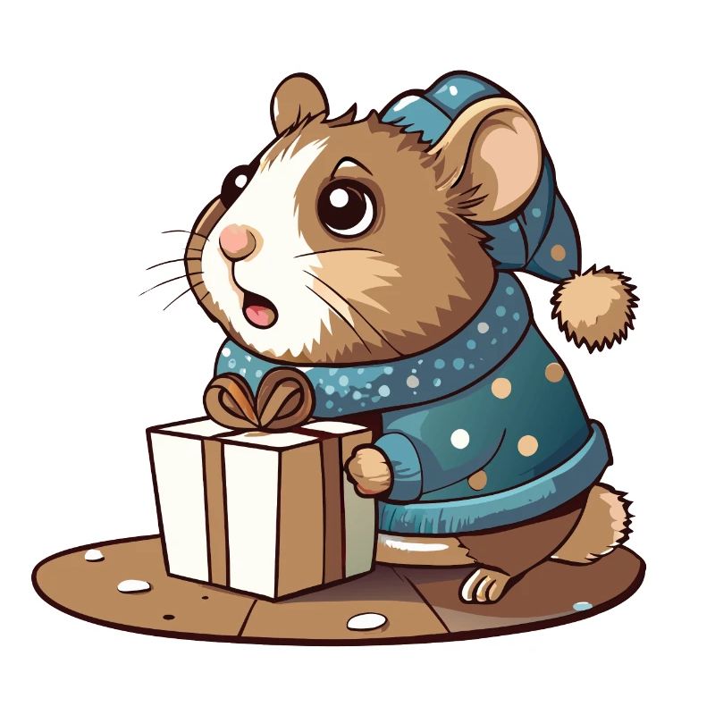 Cute hamster unwraps gift