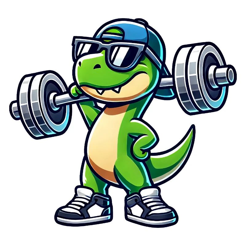 Cute Cartoon Trex Dinosaur Barbell Workout