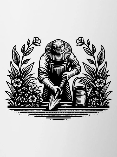 Hobbygärtner beim gärtnern im Blumenbeet