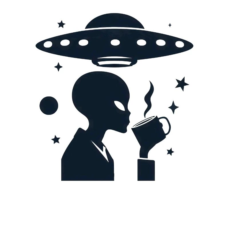Alien Silhouette with Coffee & UFO