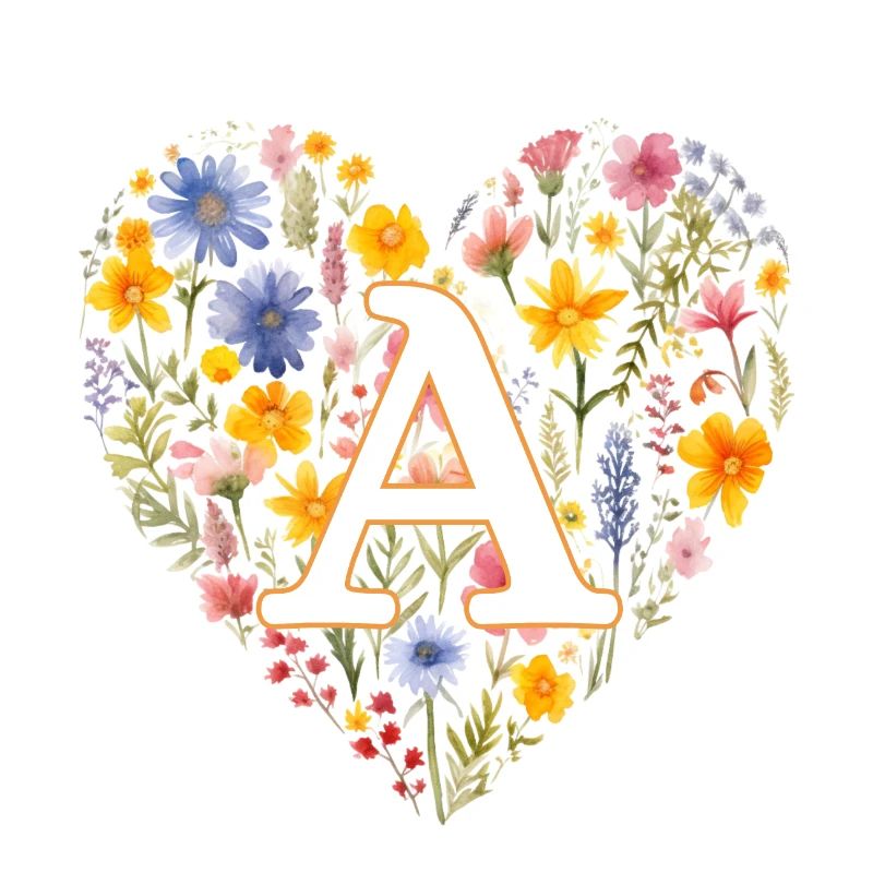 Buchstabe A, Monogramm, Herz-Blumen