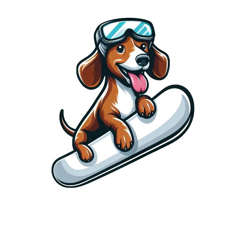 Dackel Hund Snowboard Comics Winterspaß