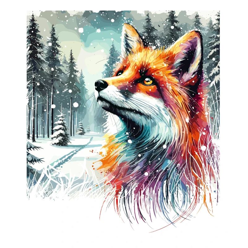 Watercolor Fox, Fox, Winter Background