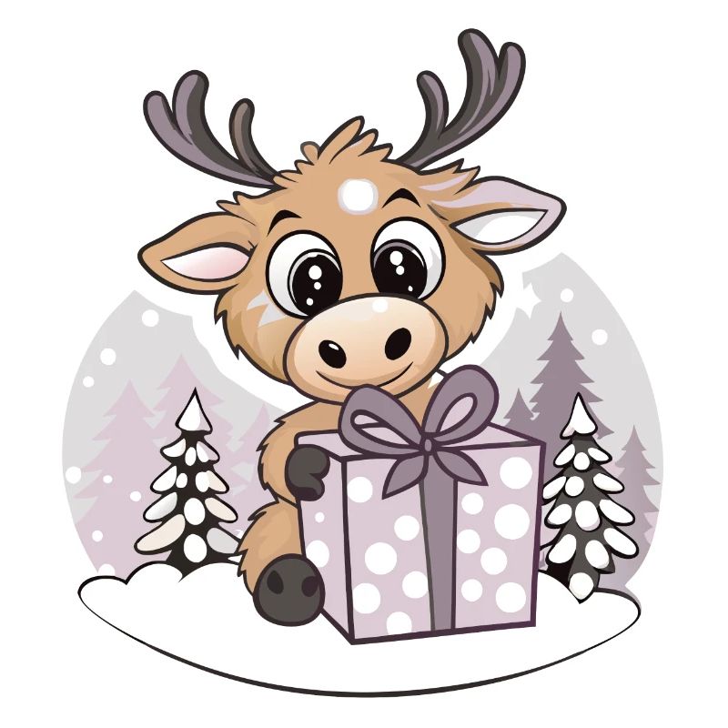 Cute moose with gift at Christmas