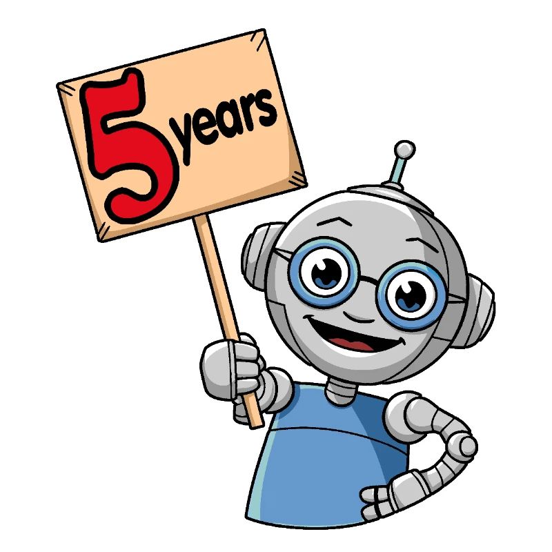 Cinq ans 5e anniversaire Petit robot coloré
