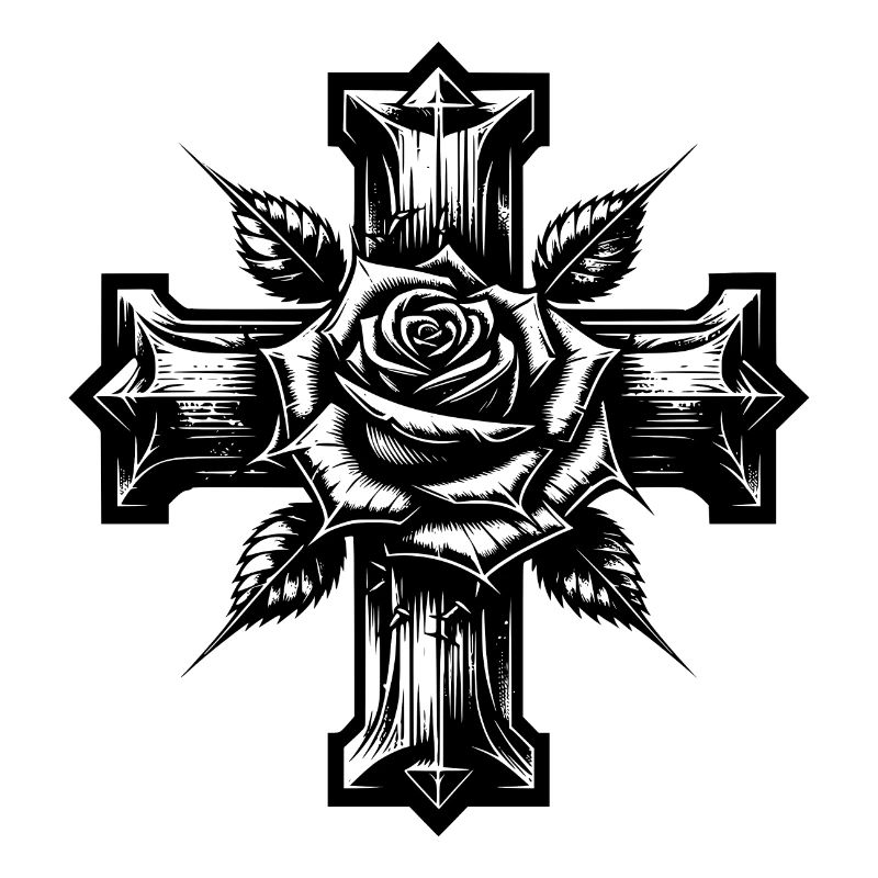 Rose with thorns on a cross