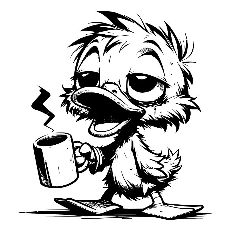 Tired Waddle Duck with Coffee Mug