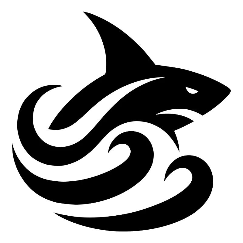 requin dans les vagues tatouage style logo
