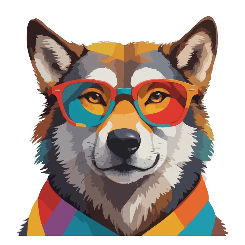 Wolf Cool mit Brille Bunt