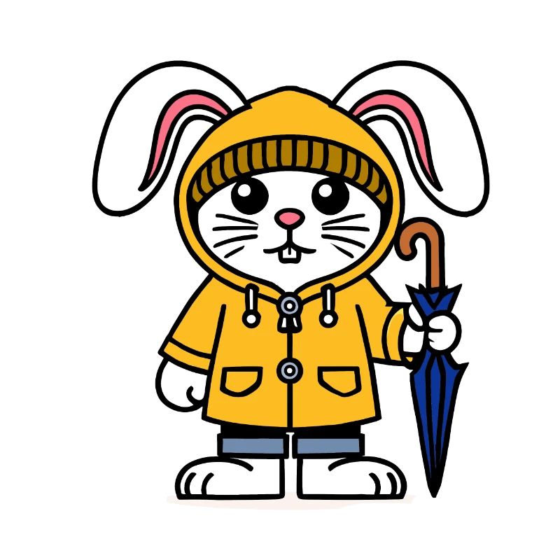 White Bunny, Rain Jacket, Hat, Umbrella, Rabbit