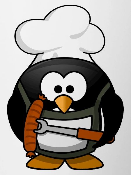 Kochpinguin mit Grillwurst