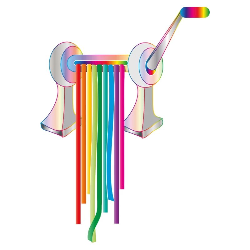 Pasta machine with colorful rainbow style pasta