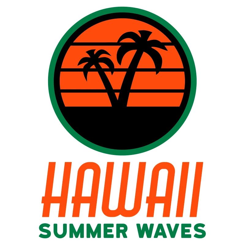 Hawaii, summer waves (circle, sun, palm trees)