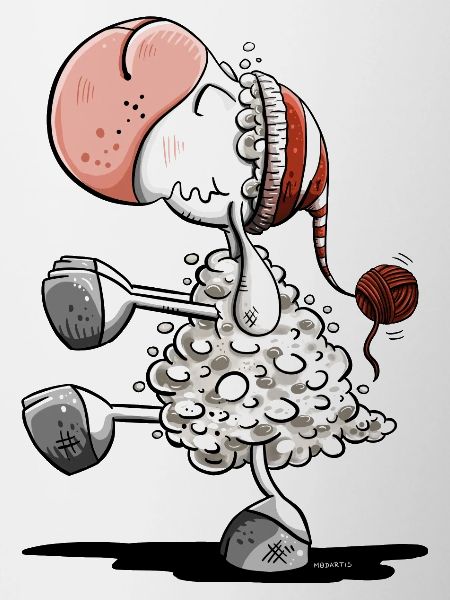 Sleepwalker sheep with sleeping cap