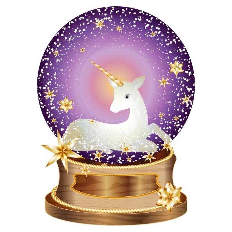 Boule à neige violette avec licorne imaginative