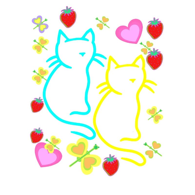 Retro Katzen Katze Herzen Erdbeeren Sommer Kinder