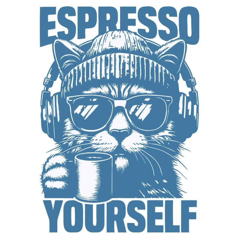 "Espresso Yourself" Cool Cat with Coffee