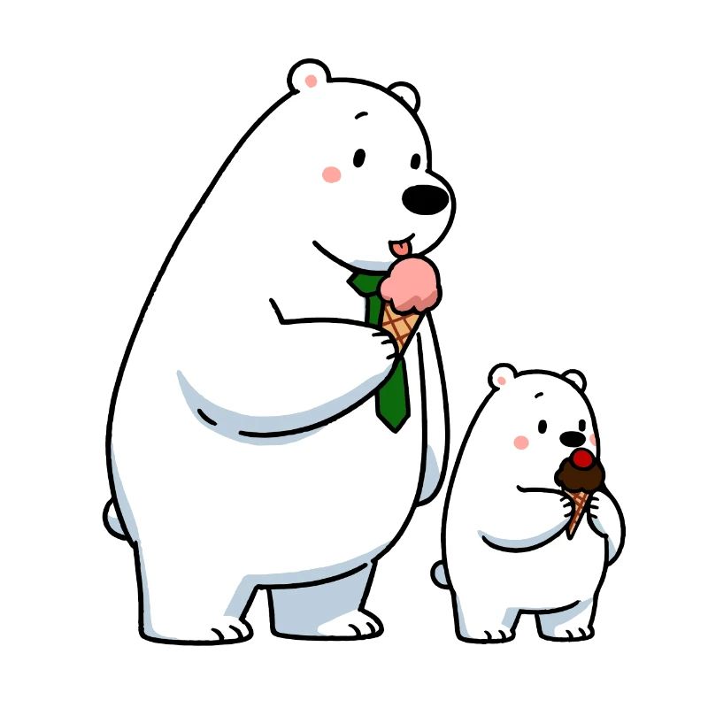 Vater & Sohn Eisbären m. Erdbeer Schokoladen Eis