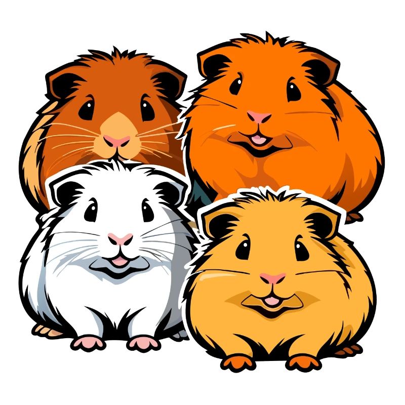 Quatre cochons d'Inde mignons